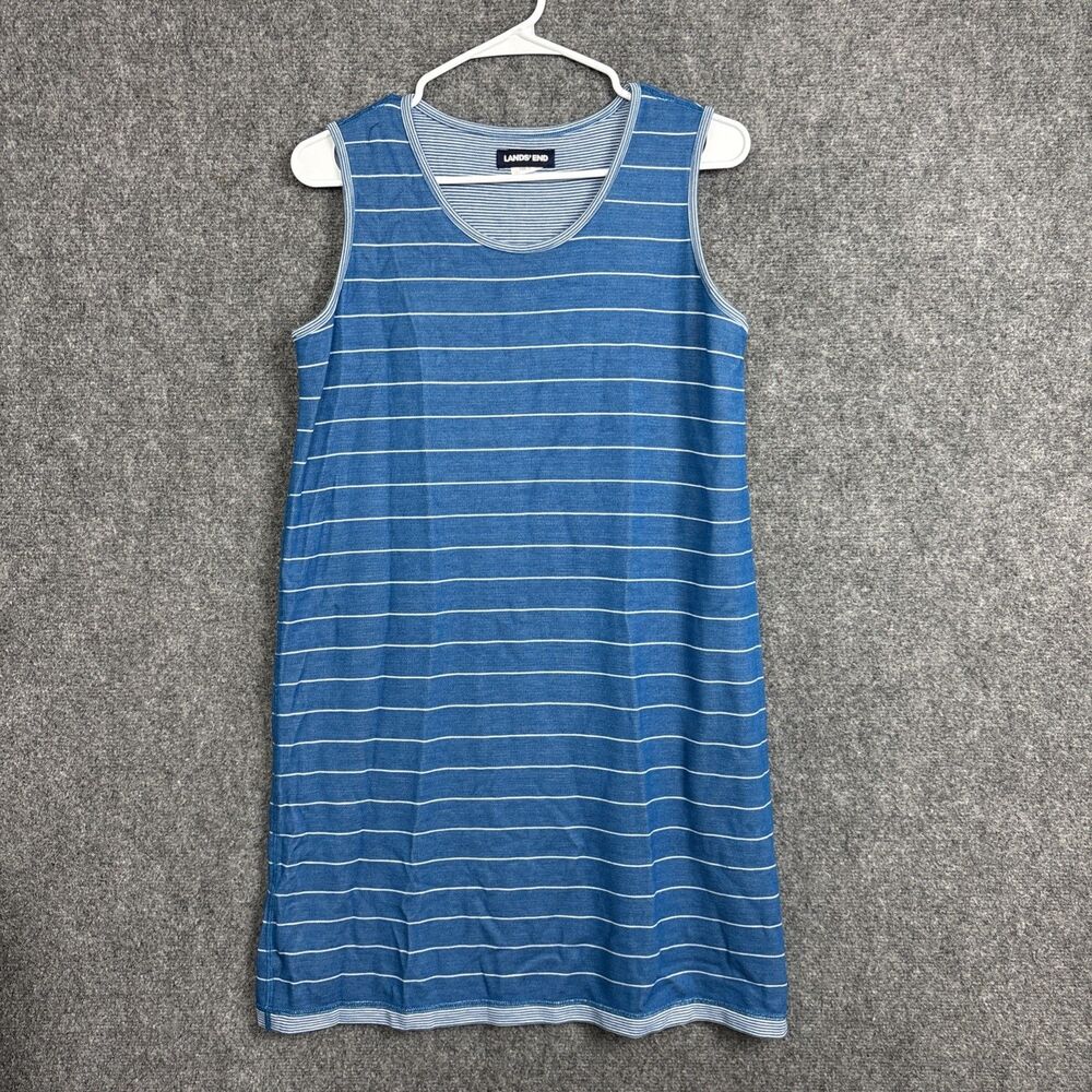 Lands End Dress Womens Size M Blue Casual Knit Striped Tank
